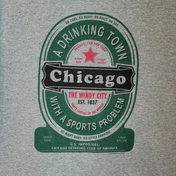 **4/$20 TEES*Chicago "Drinking Town with a Sports Problem" XL men's gray LOT D11 - Picture 2 of 4